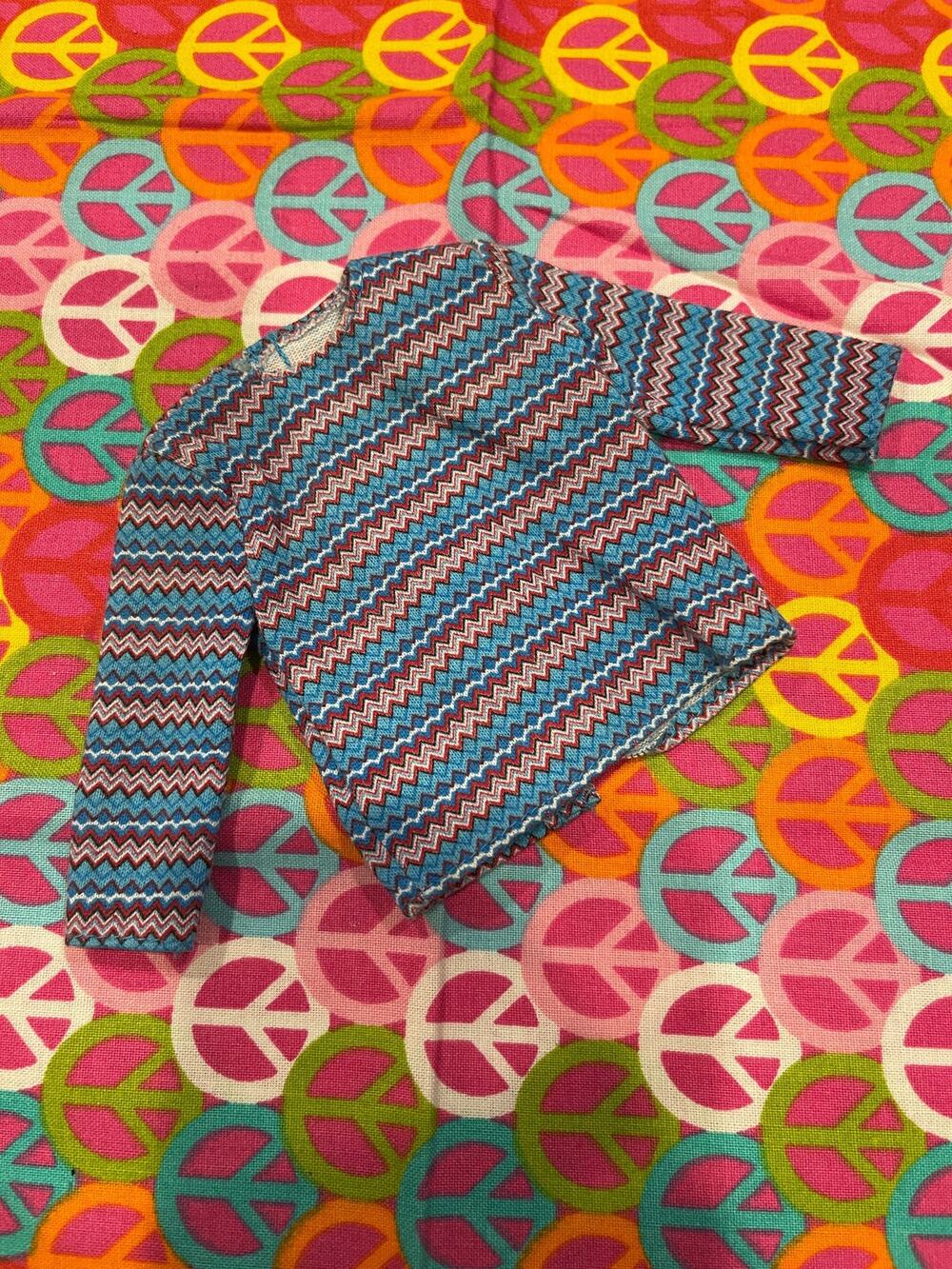 Vintage Mattel Barbie ken Doll Striped Shirt Long Sleeves Clothing #14